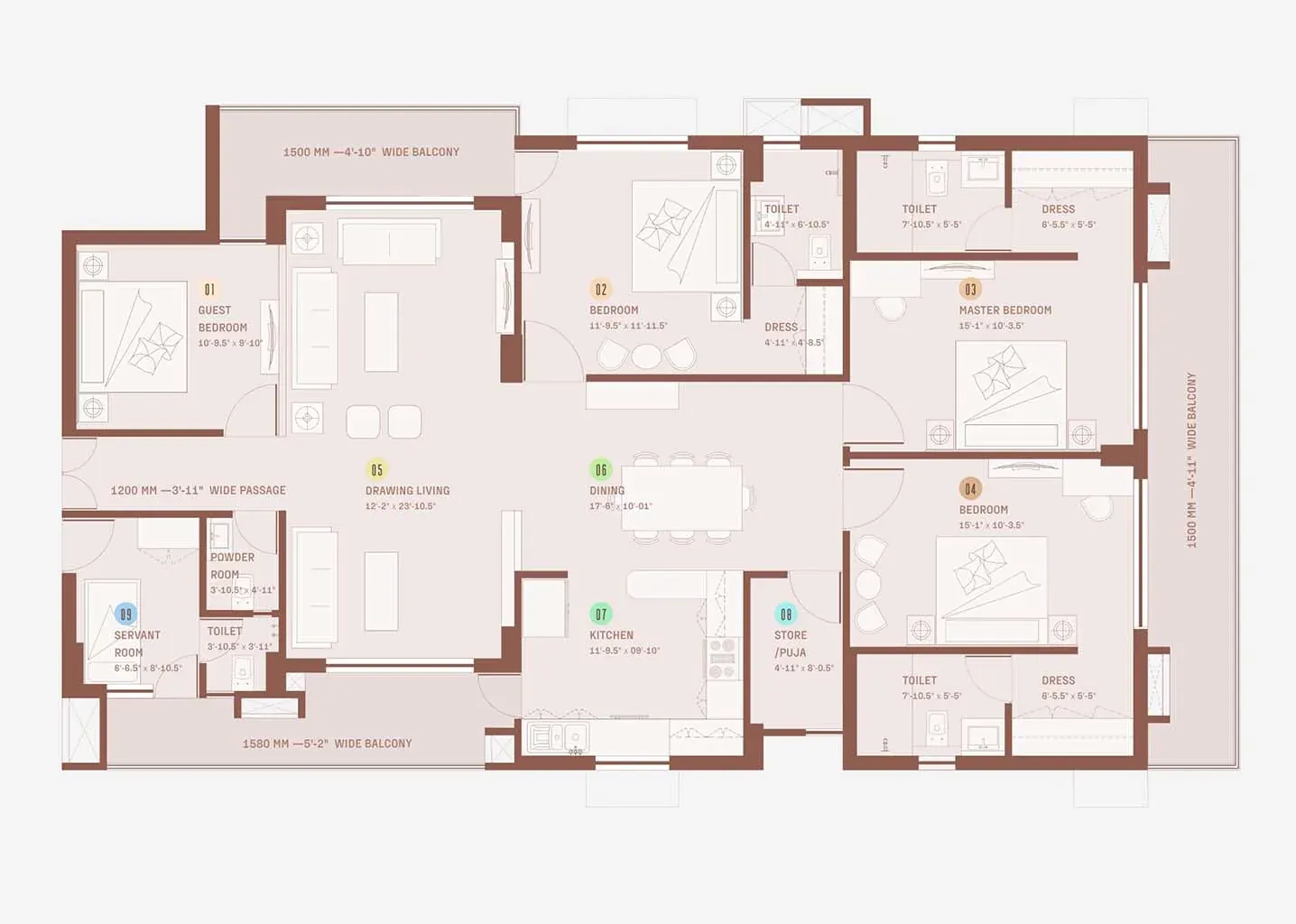 4 BHK Smart floor plan (blurred)